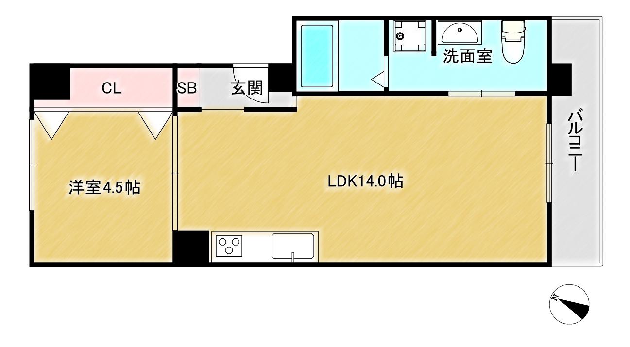 六甲レヂデンス(1LDK/3階)の間取り写真