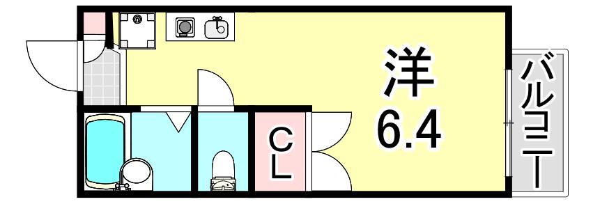 グラン逆瀬川(ワンルーム/1階)の間取り写真