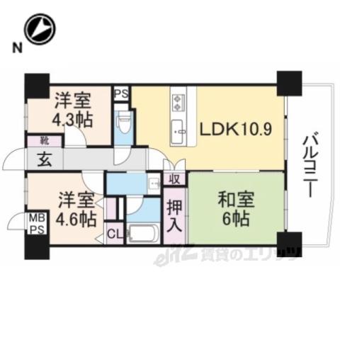 ライオンズマンション淀城公園(3LDK/4階)の間取り写真