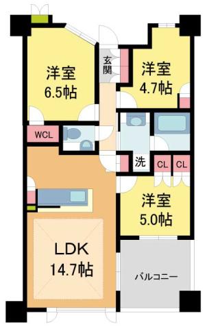 パークシュロス芦屋(2SLDK/3階)の間取り写真