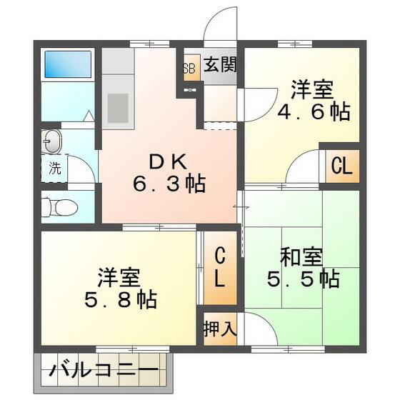 青空パレス(3DK/1階)の間取り写真