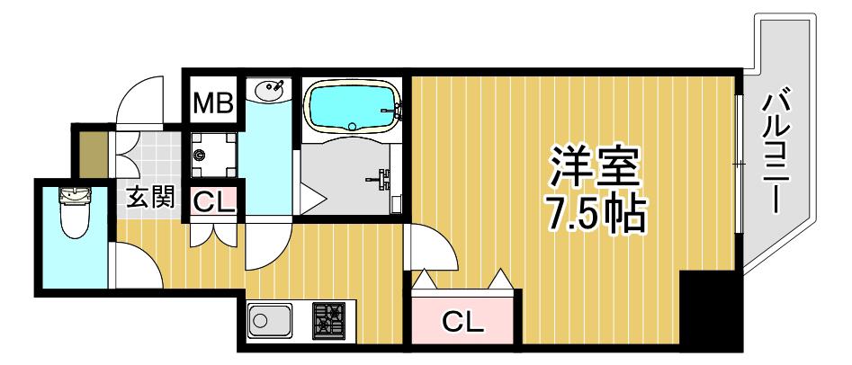 エクスクルーシブレジデンス西九条(1K/2階)の間取り写真