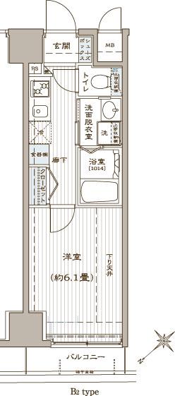 ZOOM銀座2丁目SECOND(1K/9階)の間取り写真