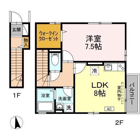 CREST NISHIHARA(1LDK/2階)の間取り写真
