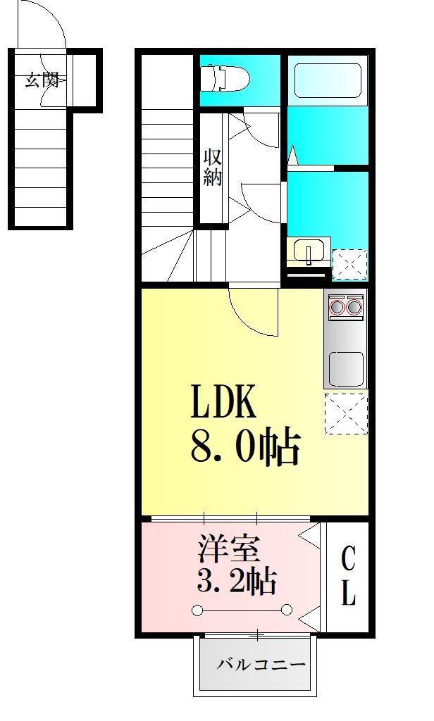 BAU上余田(1LDK/2階)の間取り写真