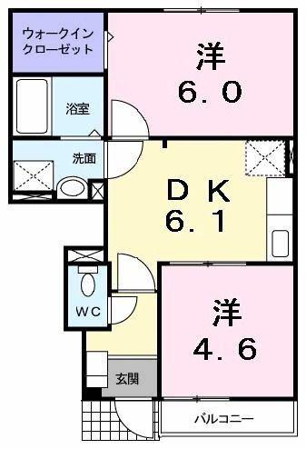 ベル シャトーI(2DK/1階)の間取り写真