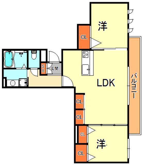 グラン・フェリシア住吉山手(2LDK/2階)の間取り写真