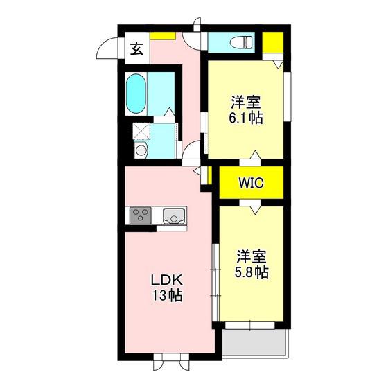 ウイングクレストC(2LDK/2階)の間取り写真
