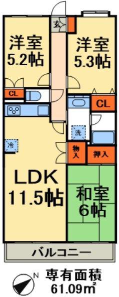 プライムガーデン(3LDK/4階)の間取り写真