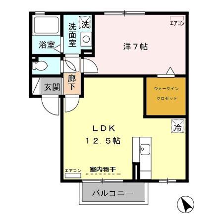 ローリエA・B棟(1LDK/2階)の間取り写真