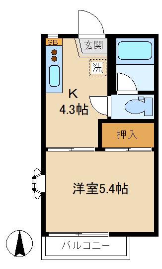 大岡山サンハイツ(1K/2階)の間取り写真