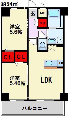 エミネント水巻駅前(2LDK/5階)の間取り写真