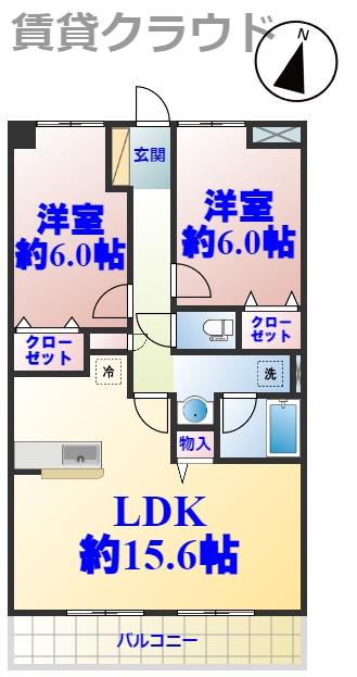 ゼファーシャンティオン蘇我弐番館(2LDK/1階)の間取り写真