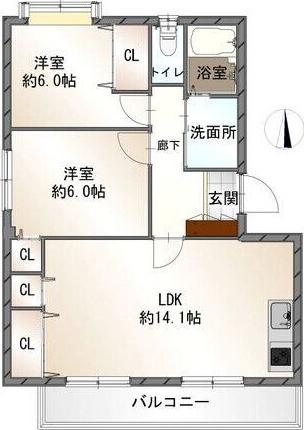 ジーライズ西味鋺B棟(2LDK/2階)の間取り写真