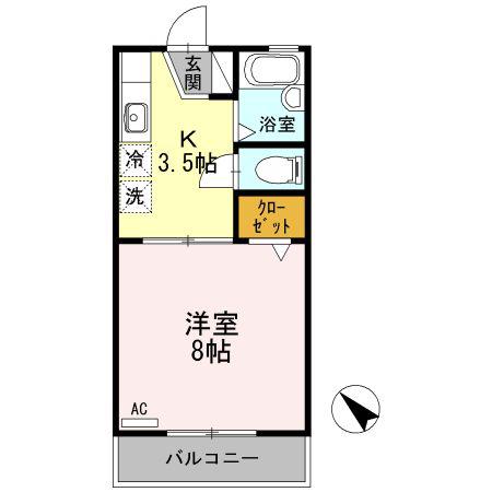 シャルマン・S(1K/2階)の間取り写真