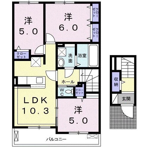 TEKUFAH四万十(3LDK/2階)の間取り写真
