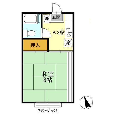 千歳山ハイツ(1K/2階)の間取り写真