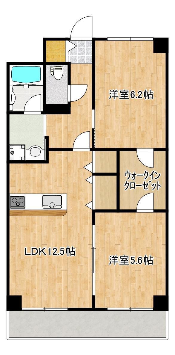 WELL帯山(2LDK/6階)の間取り写真