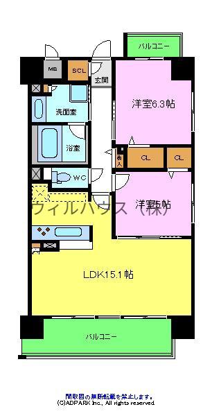 グレイスガーデン三国ヶ丘(2LDK/3階)の間取り写真