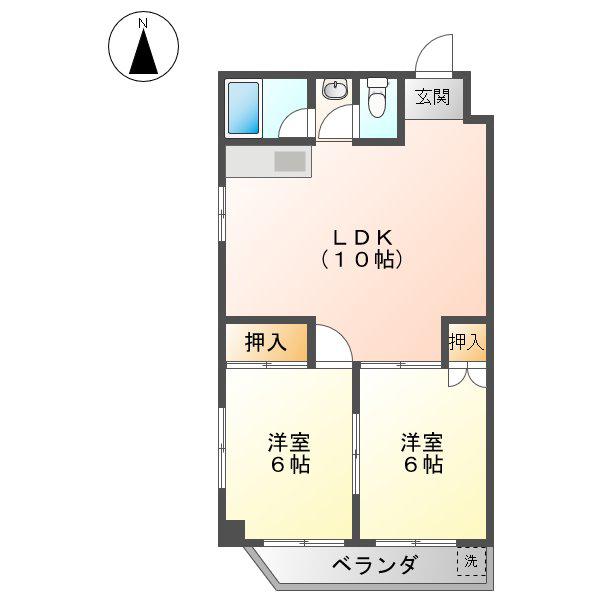 ファースト徳川(2LDK/3階)の間取り写真