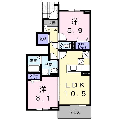 リベラIV(2LDK/1階)の間取り写真