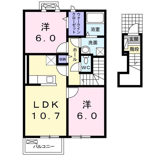 ライジングサン(2LDK/2階)の間取り写真