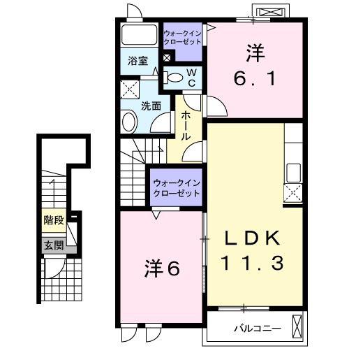 メゾンド・プラシードB(2LDK/2階)の間取り写真