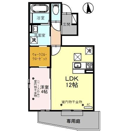 ロイヤルウエスト若宮(1LDK/1階)の間取り写真