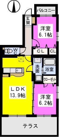 ブラウレーヘン東合川(2LDK/1階)の間取り写真