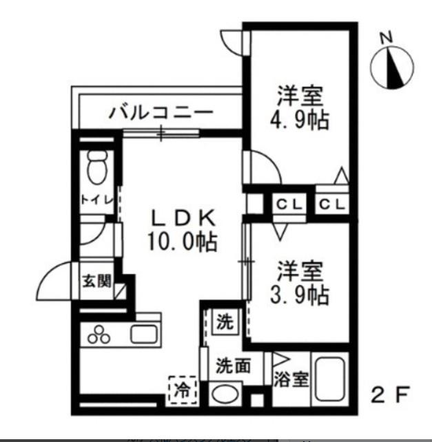 練馬区錦2丁目共同(2LDK/2階)の間取り写真