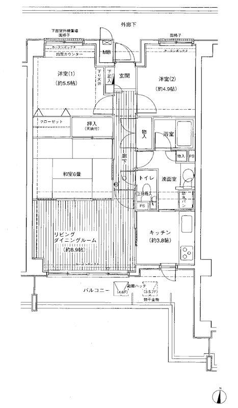 グレイスヒル湘南野比(3LDK/2階)の間取り写真