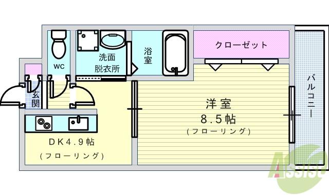 アンプルール クラージュコリーヌシャンI(1DK/2階)の間取り写真