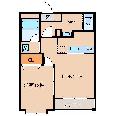 シャテーヌ春日部(1LDK/3階)の間取り写真