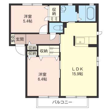フォクシーズB棟(2LDK/2階)の間取り写真