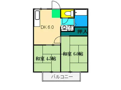 北川ハイツI(2DK/2階)の間取り写真