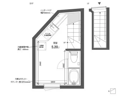 MN4822(ワンルーム/地下階)の間取り写真