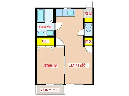 しぇすたK&N(1LDK/2階)の間取り写真