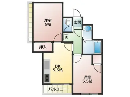 エスポワール成城(2DK/1階)の間取り写真