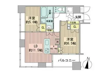 ラフィネタワー札幌南3条(2LDK/24階)の間取り写真