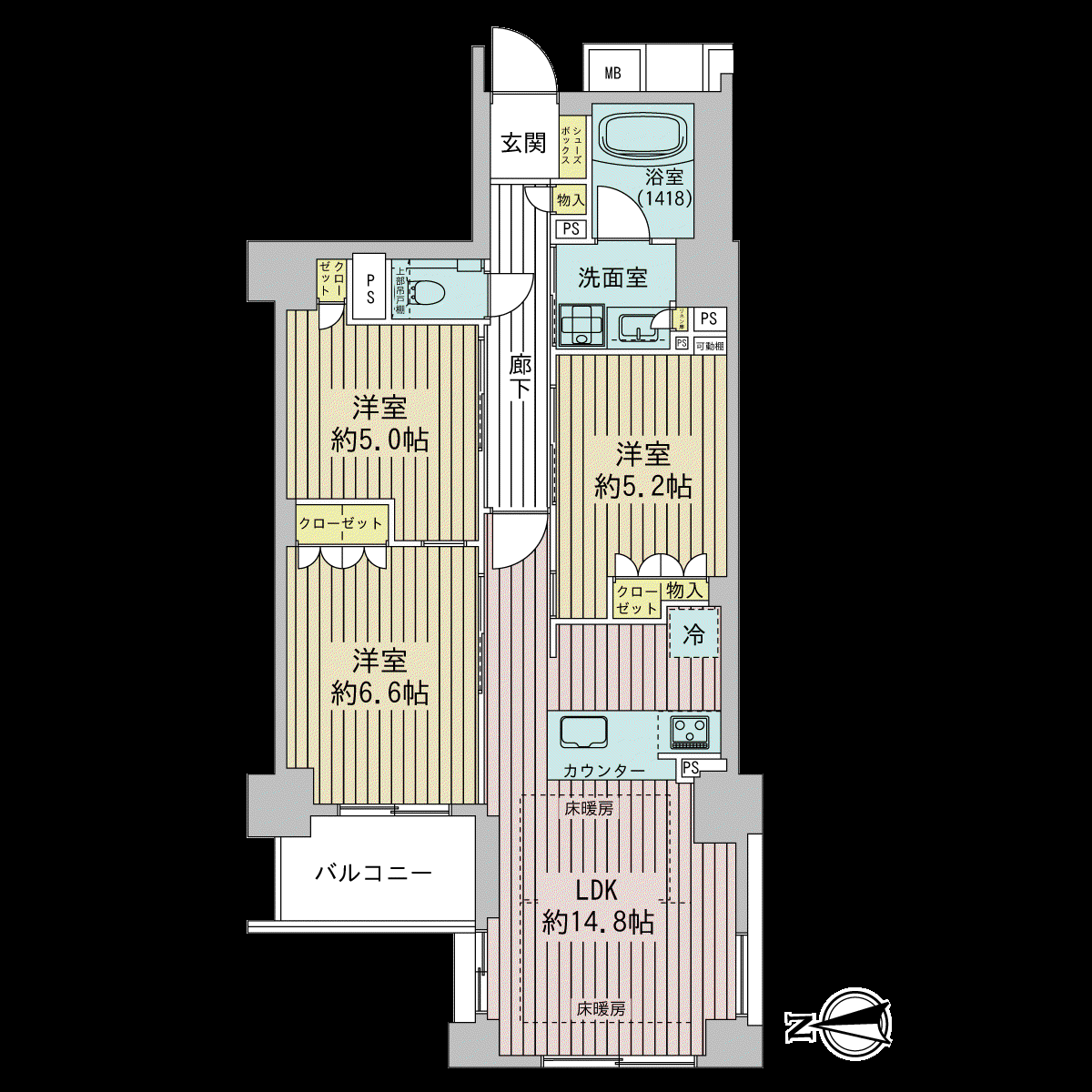 イーグルコート京都御所南プレミアム迎賓館(3LDK/4階)の間取り写真