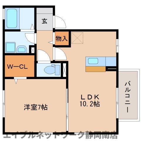 アジュールA棟(1LDK/2階)の間取り写真