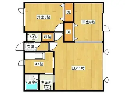 ウエストサイト(2LDK/1階)の間取り写真