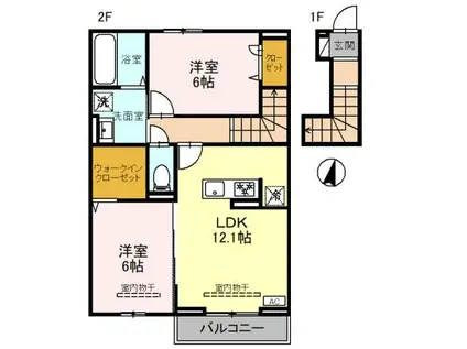 ヴォルガ II(2LDK/2階)の間取り写真