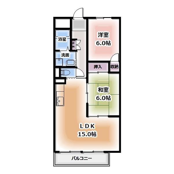 ドミール栄(2LDK/4階)の間取り写真