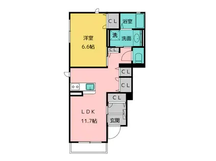 ルリアン縁(1LDK/1階)の間取り写真