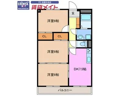 ラフィネ・ドミール(3DK/2階)の間取り写真