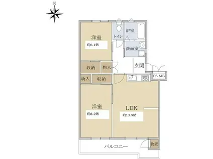 前田ハイツ16号棟(2LDK/5階)の間取り写真