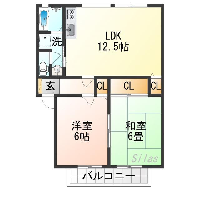 サンビレッジ大北山E棟(2LDK/2階)の間取り写真