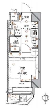 クレイシア西蒲田(1K/3階)の間取り写真