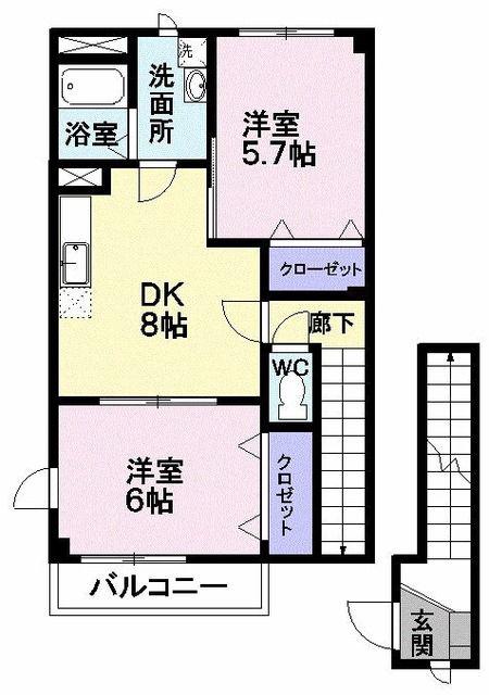 オクテット・F.K(2DK/2階)の間取り写真
